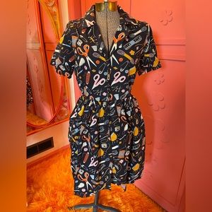 Joanie Clothing Retro Style Novelty Sewing Print Shirt Dress